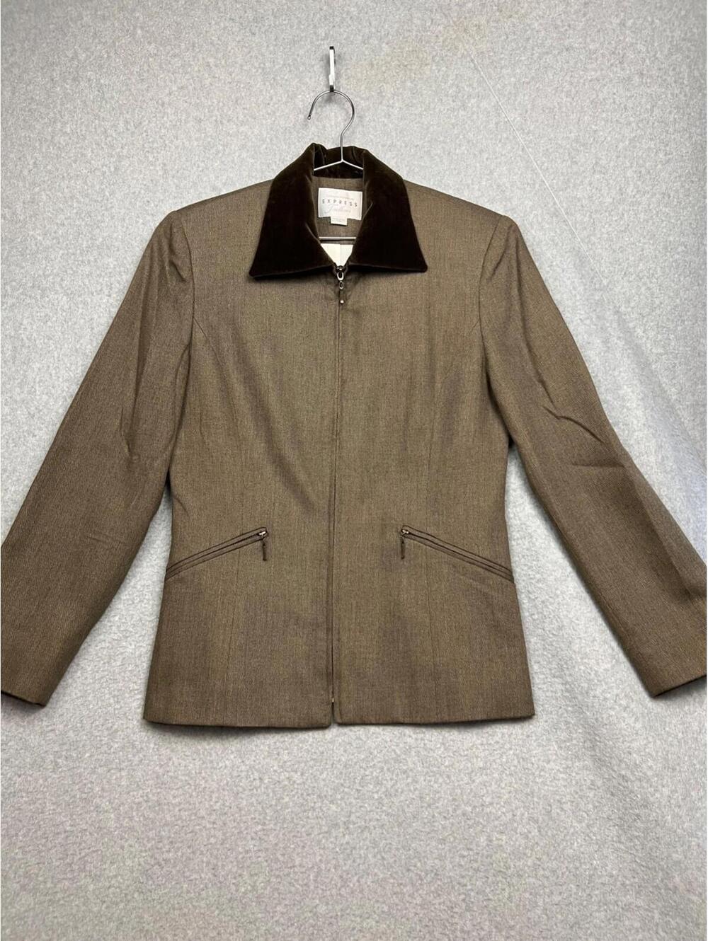 Vintage Express Tailleur Blazer Jacket Wool Blend Womens 5/6 Career Work Brown